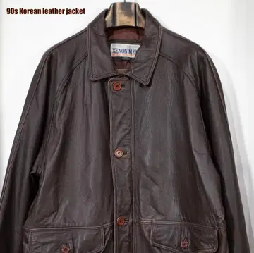 90s 코리안 가죽 자켓 브라운 L 사이즈 한국제 구제 의류 안감 포함
