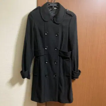 H&M 블랙 더블 브레스트 체스터 코트