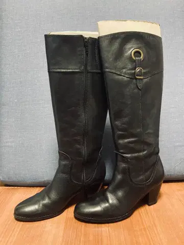 [ 익명 배송 ] 천연 가죽 블랙 롱 부츠 6cm 힐