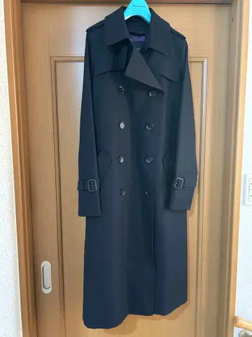 산요 100년 코트 블랙 더블 브레스트 트렌치코트