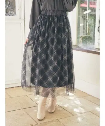 Areeam 안쪽 샤기 튤 체크 스커트