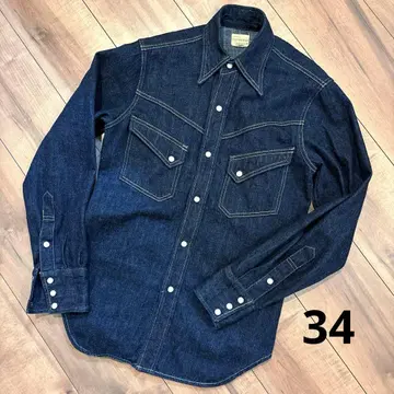 미사용 WAREHOUSE 웨어하우스 롱 혼 데님 웨스턴 셔츠 34