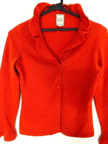 시빌라 캐시미어 100% 프릴 가디건 비비드한 오렌지 컬러 M