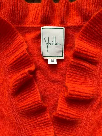 시빌라 캐시미어 100% 프릴 가디건 비비드한 오렌지 컬러 M