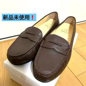 새상품 천연 가죽 로퍼 브라운 낮은 힐