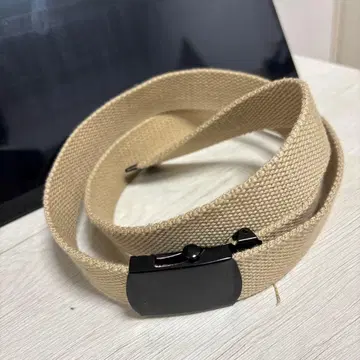 베이지 캔버스 벨트 블랙 버클