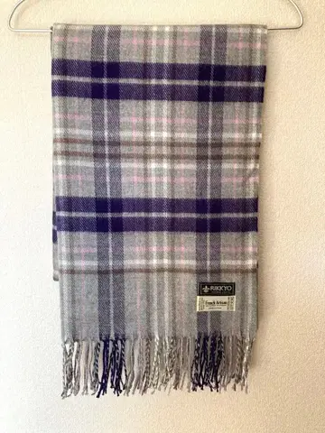 French Artisan 체크 무늬 머플러 대형 스톨 프랑스제