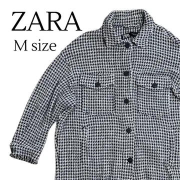 새상품 ZARA M 트위드 자켓 하운드투스 체크 패턴 블루 오버 사이즈