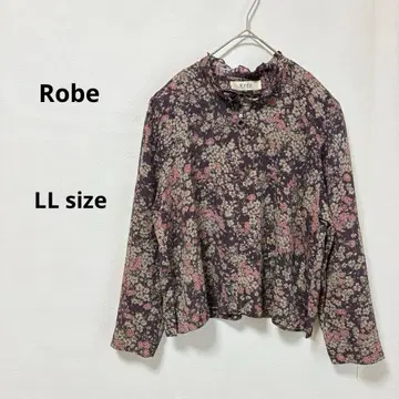 Robe 로브 하프 지퍼 블라우스 LL 꽃무늬 긴팔 프릴 칼라 퍼플