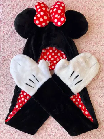 디즈니 미니 팬캡 머플러 장갑 도트 머리띠 모자