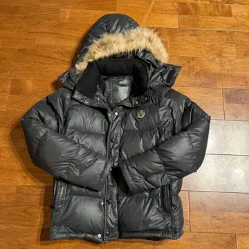 두툼한 다운 자켓 후드, 퍼 탈부착 가능 블랙 M