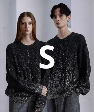 [ CLEL ] 호일 프린트 케이블 크루넥 니트 S 블랙