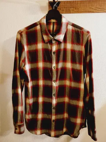 KAZUYUKI KUMAGAI 울 혼방 플란넬 체크 셔츠 빨간색 계열