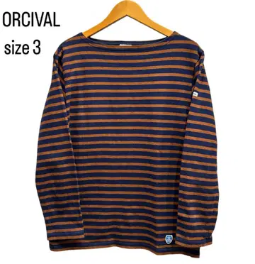 ORCIVAL 네이비/오렌지 스트라이프 코튼 로드 긴팔 티셔츠 3