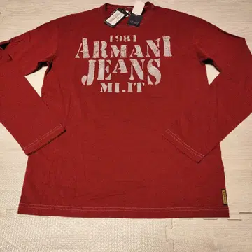 새상품 아르마니진스 로고T 와인 레드 XXL