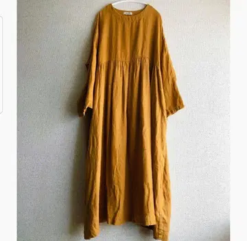 ichi Antiquites 머스타드 린넨 비에라 원피스