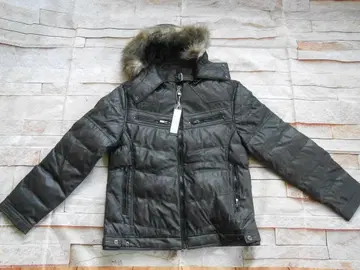 블랙 컬러 다운풍 자켓 합성 피혁 퍼 포함 L 사이즈 미사용 새상품