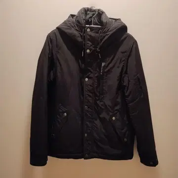 남성용 M 사이즈 블랙 후드 부착 아우터