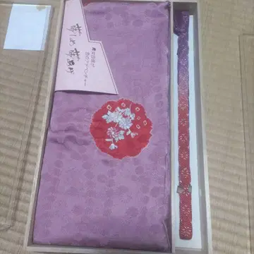 보라색 꽃무늬 자수 오비 장식 천, 허리띠 세트