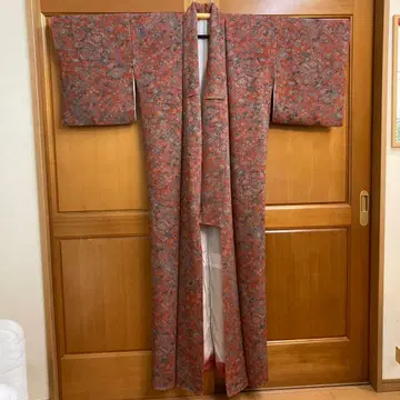 울 기모노 코몬 빨간색 사가비