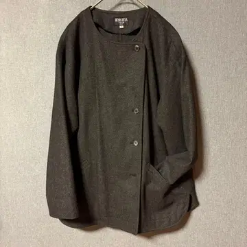 울 100% 다크 그레이 노카라 자켓 가디건