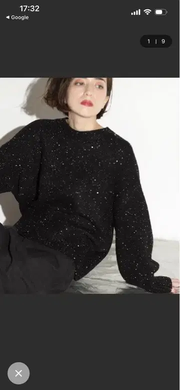 OPAQUE.CLIP 스팽글 라메 미들 게이지 니트 블랙