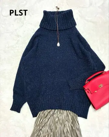 [ PLST ] 플라스테 띠어리 터틀넥 울 니트 스웨터 네이비색 M