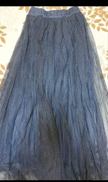 rienda 라메 튤 플리츠 롱 스커트