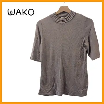 WAKO 티셔츠 레이온 실크 혼방 프릴 넥 썸머 니트 그레이
