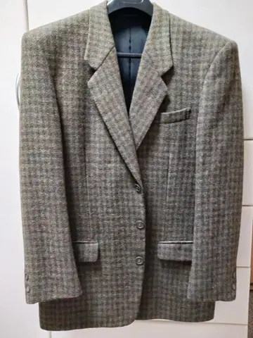 체크 무늬 테일러드 자켓 울 혼방