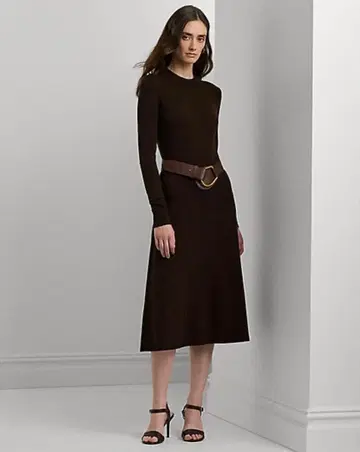 로렌 랄프 로렌 울 크루넥 스웨터 니트 드레스