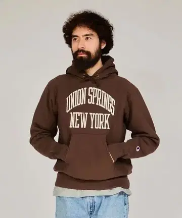 Champion 리버스 위브 후드티 브라운 M 파랑 택 뉴욕