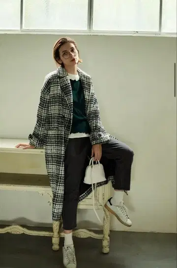 UNMINOU 앙미누 체크 롱 코트