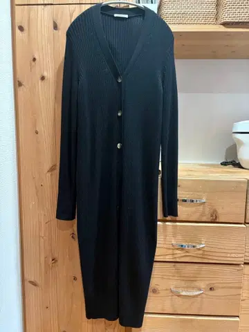 블랙 리브 편직 롱 가디건