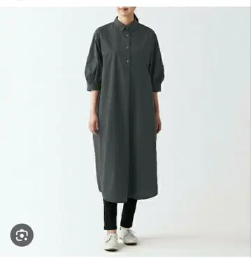 미사용 택 포함 무인양품 브로드 7부 소매 원피스 여성 L 블랙