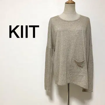 KIIT 베이지 컬러 격자 무늬 티셔츠