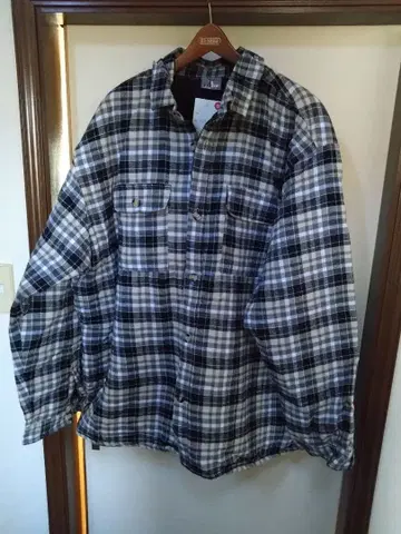 해외 구제 의류 BLUE FIN 퀼팅 화이트 블랙 체크 긴팔 셔츠 XXL