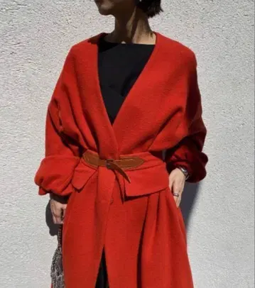 AMERI 오렌지 롱 코트 벨트 포함