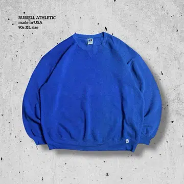 90s USA제 러셀 애슬레틱 솔리드 무지 앞 V 넥 로얄 블루 XL