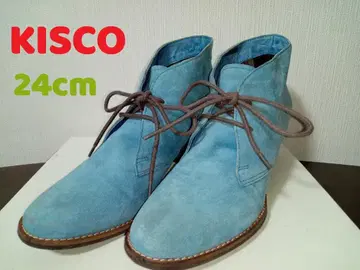 KISCO 숏부츠 스웨이드 천연 가죽 부티 스카이블루 가죽 캐주얼