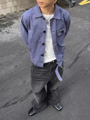 다크 블루 데님 자켓 버튼 포함