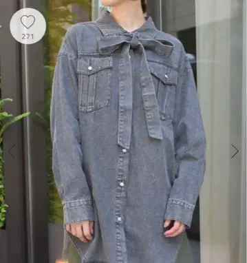 미사용 새상품 axes femme 리본 세트 데님 셔츠