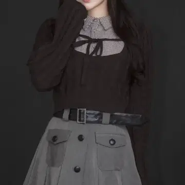 pium 레이어드 케이블 긴팔 니트 브라운