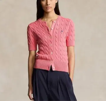 택 포함 랄프 로렌 케이블 니트 가디건 반팔 S