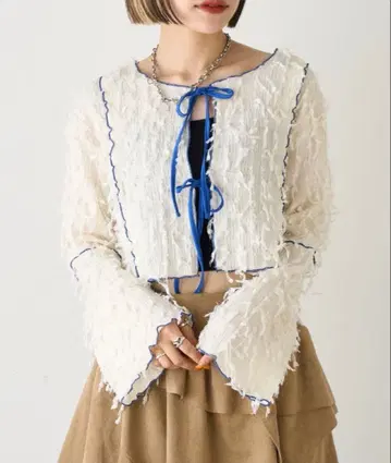 배색 메로우 볼레로 블라우스