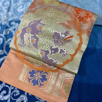 앤티크 나고야 오비 사자 패턴