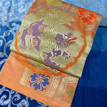 앤티크 나고야 오비 사자 패턴