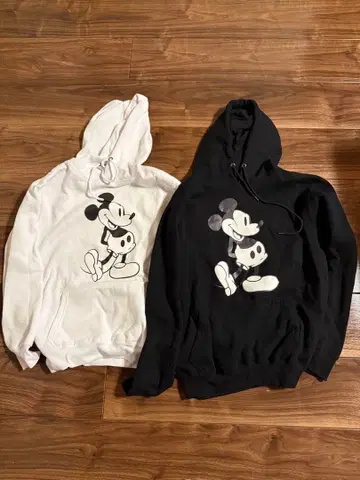 미키 후드 부착 후드티 페어 화이트 L 블랙 XL