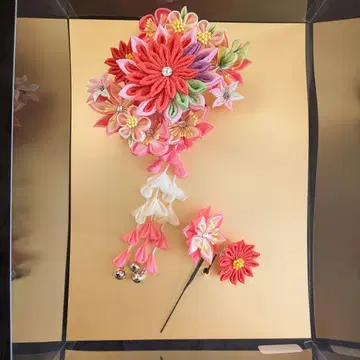 머리 장식 2개 세트 핑크 새상품급 럭셔리 성인식 시치고산 일본제