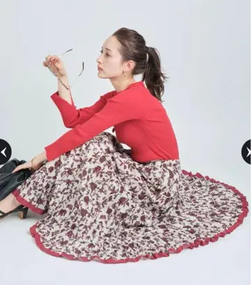 Arpege story 아르페쥬 스토리 프린트 플리츠 스커트 빨간색